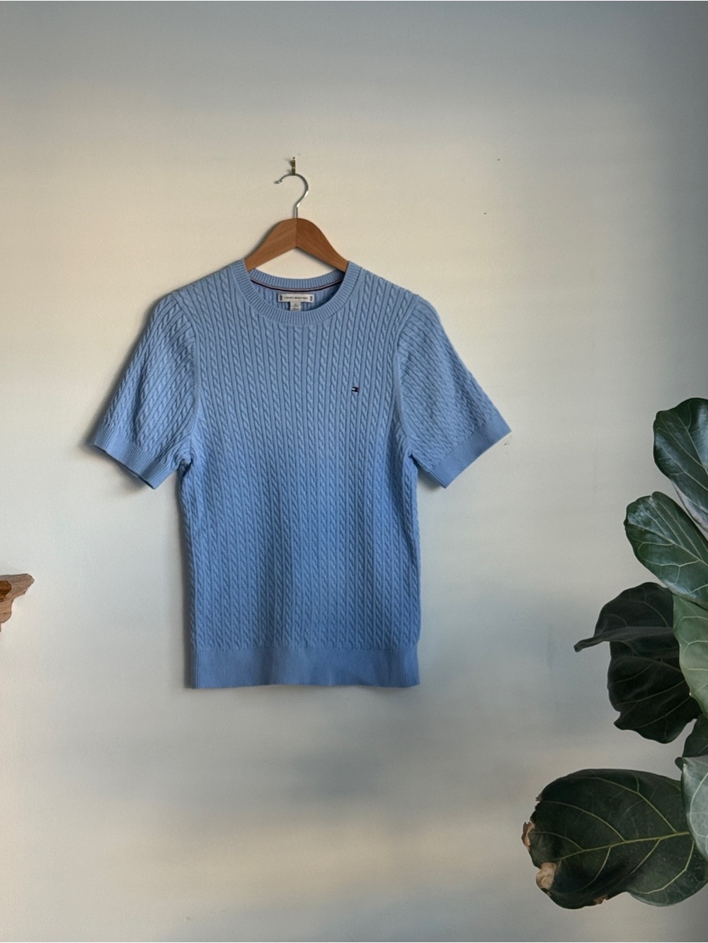 Tommy Hilfiger Sky Blue Cable-Knit Crewneck Sweater